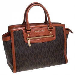مملوكة مسبقًا MICHAEL Michael Kors Brown Signature Coated Canvas and Leather Selma Tote