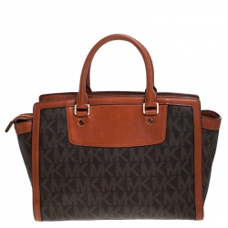 مملوكة مسبقًا MICHAEL Michael Kors Brown Signature Coated Canvas and Leather Selma Tote