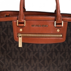 مملوكة مسبقًا MICHAEL Michael Kors Brown Signature Coated Canvas and Leather Selma Tote