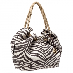Pre Owned MICHAEL Michael Kors Beige Tiger Print Canvas Marina Drawstring Hobo 