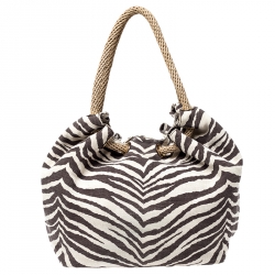 Pre Owned MICHAEL Michael Kors Beige Tiger Print Canvas Marina Drawstring Hobo 