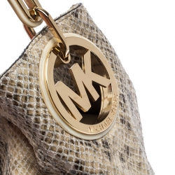 Pre Owned MICHAEL Michael Kors Grey Python Embossed Leather Lilie Chain Hobo