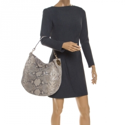 Pre Owned MICHAEL Michael Kors Grey Python Embossed Leather Lilie Chain Hobo