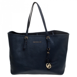Pre Owned MICHAEL Michael Kors Navy Blue Saffiano Leather Jet Set Travel Tote