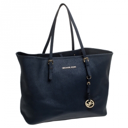 Pre Owned MICHAEL Michael Kors Navy Blue Saffiano Leather Jet Set Travel Tote
