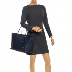 Pre Owned MICHAEL Michael Kors Navy Blue Saffiano Leather Jet Set Travel Tote