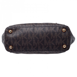 Pre Owned MICHAEL Michael Kors Dark Brown Signature Coated Canvas Top Zip Jet Set Tote