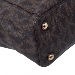 Pre Owned MICHAEL Michael Kors Dark Brown Signature Coated Canvas Top Zip Jet Set Tote