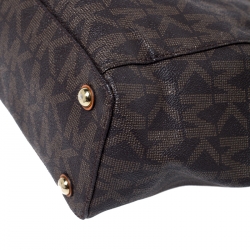 Pre Owned MICHAEL Michael Kors Dark Brown Signature Coated Canvas Top Zip Jet Set Tote