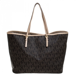 مملوكة مسبقًا حقيبة يد مايكل كورس جت ست كانفاس مقوى مونوغرامية بنية