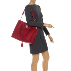 Pre Owned MICHAEL Michael Kors Red Saffiano Leather Large Hamilton North South Tote