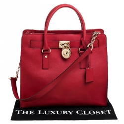 Pre Owned MICHAEL Michael Kors Red Saffiano Leather Large Hamilton North South Tote