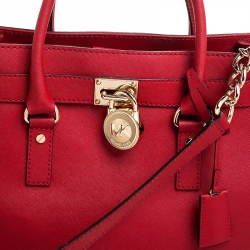 Pre Owned MICHAEL Michael Kors Red Saffiano Leather Large Hamilton North South Tote