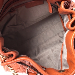 Pre Owned MICHAEL Michael Kors Orange Woven Leather Large Hamilton Tote 