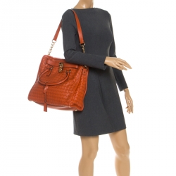 Pre Owned MICHAEL Michael Kors Orange Woven Leather Large Hamilton Tote 