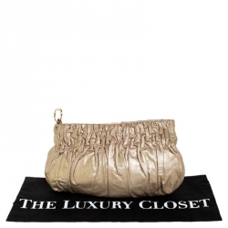Pre Owned MICHAEL Michael Kors Metallic Gold Pleated Leather Clutch