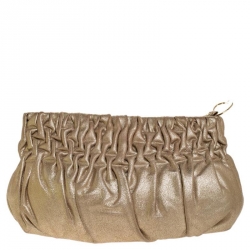 Pre Owned MICHAEL Michael Kors Metallic Gold Pleated Leather Clutch