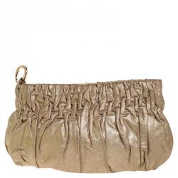 Pre Owned MICHAEL Michael Kors Metallic Gold Pleated Leather Clutch