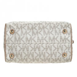 مملوكة مسبقًا MICHAEL Michael Kors Ivory/Beige Signature Coated Canvas Grayson Satchel