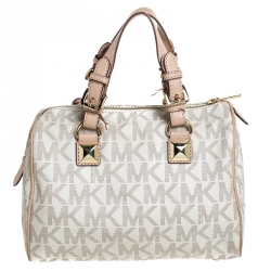 مم لوكة مسبقًا MICHAEL Michael Kors Ivory/Beige Signature Coated Canvas Grayson Satchel