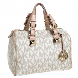 مملوكة مسبقًا MICHAEL Michael Kors Ivory/Beige Signature Coated Canvas Grayson Satchel