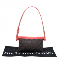 Pre Owned MICHAEL Michael Kors Brown/Red Signature Coated Canvas and Leather Belt Bag