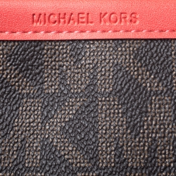 Pre Owned MICHAEL Michael Kors Brown/Red Signature Coated Canvas and Leather Belt Bag
