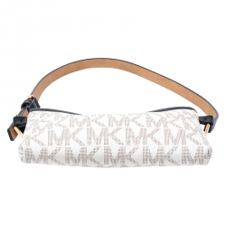 MICHAEL Michael Kors White/Black Signature Coated Canvas and Leather Belt Bag