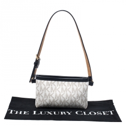MICHAEL Michael Kors White/Black Signature Coated Canvas and Leather Belt Bag