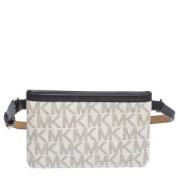 MICHAEL Michael Kors White/Black Signature Coated Canvas and Leather Belt Bag