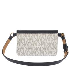 MICHAEL Michael Kors White/Black Signature Coated Canvas and Leather Belt Bag