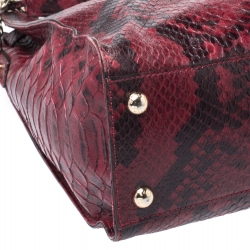 Pre Owned حقيبة يد مايكل مايكل كورس Hamilton جلد نقش ثعبان سوداء/ حمراء