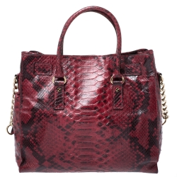 Pre Owned حقيبة يد مايكل مايكل كورس Hamilton جلد نقش ثعبان سوداء/ حمراء