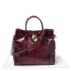 Pre Owned حقيبة يد مايكل مايكل كورس Hamilton جلد نقش ثعبان سوداء/ حمراء