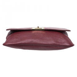 Pre Owned MICHAEL Michael Kors Maroon Leather Turnlock Chain Shoulder Bag