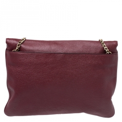 Pre Owned MICHAEL Michael Kors Maroon Leather Turnlock Chain Shoulder Bag