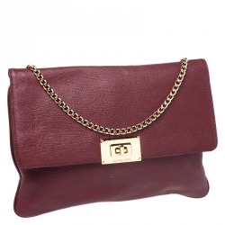 Pre Owned MICHAEL Michael Kors Maroon Leather Turnlock Chain Shoulder Bag