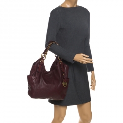 Pre Owned MICHAEL Michael Kors Maroon Leather Tristan Hobo   