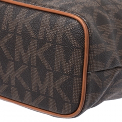 Pre Owned MICHAEL Michael Kors Brown Signature Coated Canvas and Leather Frankie Bucket Bag