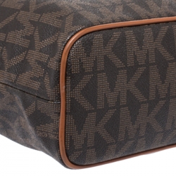 Pre Owned MICHAEL Michael Kors Brown Signature Coated Canvas and Leather Frankie Bucket Bag