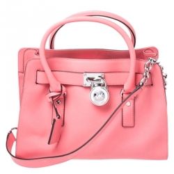 Pre Owned MICHAEL Michael Kors Pink Saffiano Leather Medium Hamilton Tote