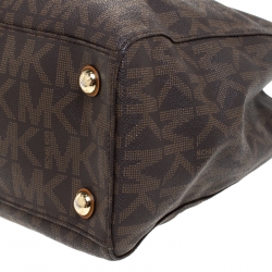 Pre Owned MICHAEL Michael Kors Brown Signature Coated Canvas Large Cynthia Tote