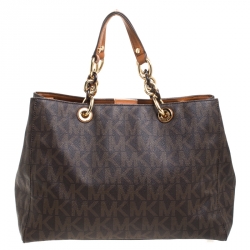 Pre Owned MICHAEL Michael Kors Brown Signature Coated Canvas Large Cynthia Tote