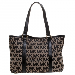 Pre Owned MICHAEL Michael Kors Black/Beige Signature Canvas Tote