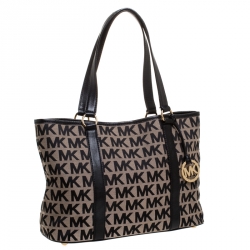 Pre Owned MICHAEL Michael Kors Black/Beige Signature Canvas Tote