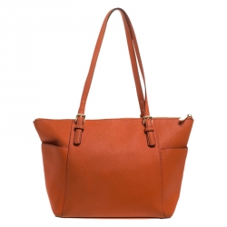 Pre Owned MICHAEL Michael Kors Orange Saffiano Leather Top Zip Jet Set Tote