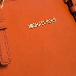 Pre Owned MICHAEL Michael Kors Orange Saffiano Leather Top Zip Jet Set Tote