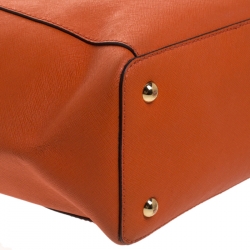 Pre Owned MICHAEL Michael Kors Orange Saffiano Leather Top Zip Jet Set Tote