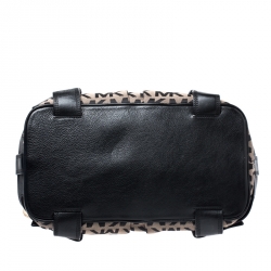 Pre Owned MICHAEL Michael Kors Black/Beige Signature Canvas and Leather Harness Grab Shoulder Bag