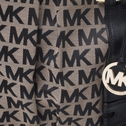 Pre Owned MICHAEL Michael Kors Black/Beige Signature Canvas and Leather Harness Grab Shoulder Bag